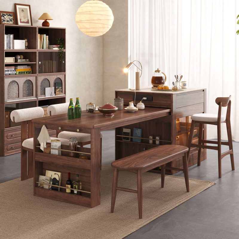 Hausfurn Kitchen Island Extendable Dining Table with Sintered Stone Top