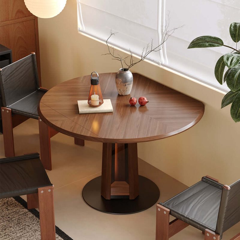 Hausfurn Nordic Style Solid Wood Fold Square Extendable Round Dining Table with LED Light
