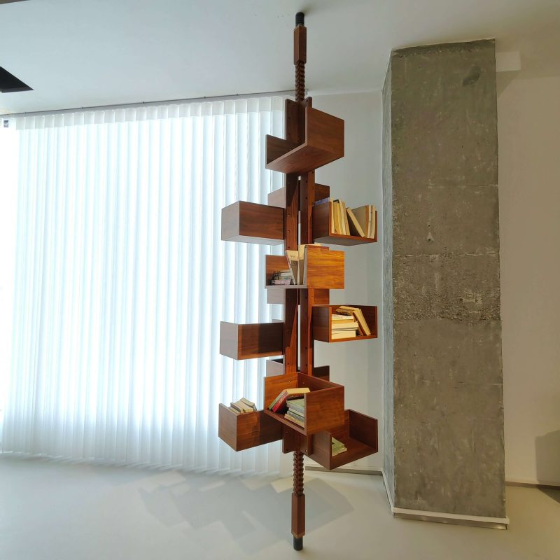 Hausfurn 360-Degree Rotating Walnut Wood Floor-to-ceiling Bookshelf–Lead Time within 60 Days