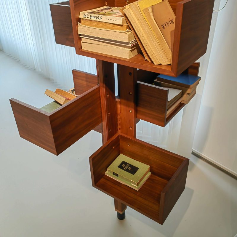 Hausfurn 360-Degree Rotating Walnut Wood Floor-to-ceiling Bookshelf–Lead Time within 60 Days