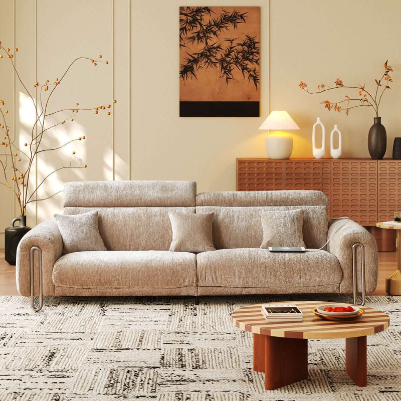 Hausfurn Contemporary Chenille Lounge Sofa with Removable Couch Cover