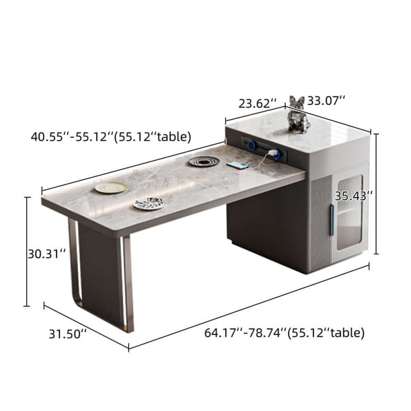 Hausfurn Slate Island Extendable Dining Table with Storage Cabinet Integrated