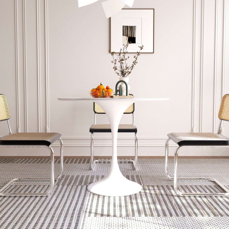 Hausfurn Minimalist 35.43" White Rock Slab Round Dining Table