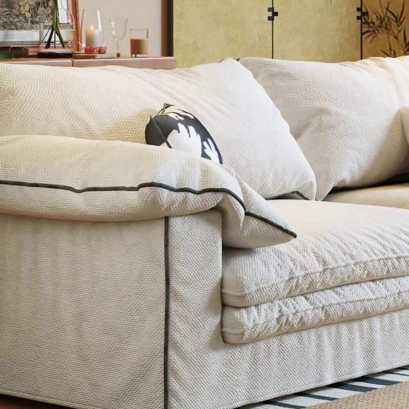 Hausfurn Beige Cotton Linen Removable Washable Fabric Sofa