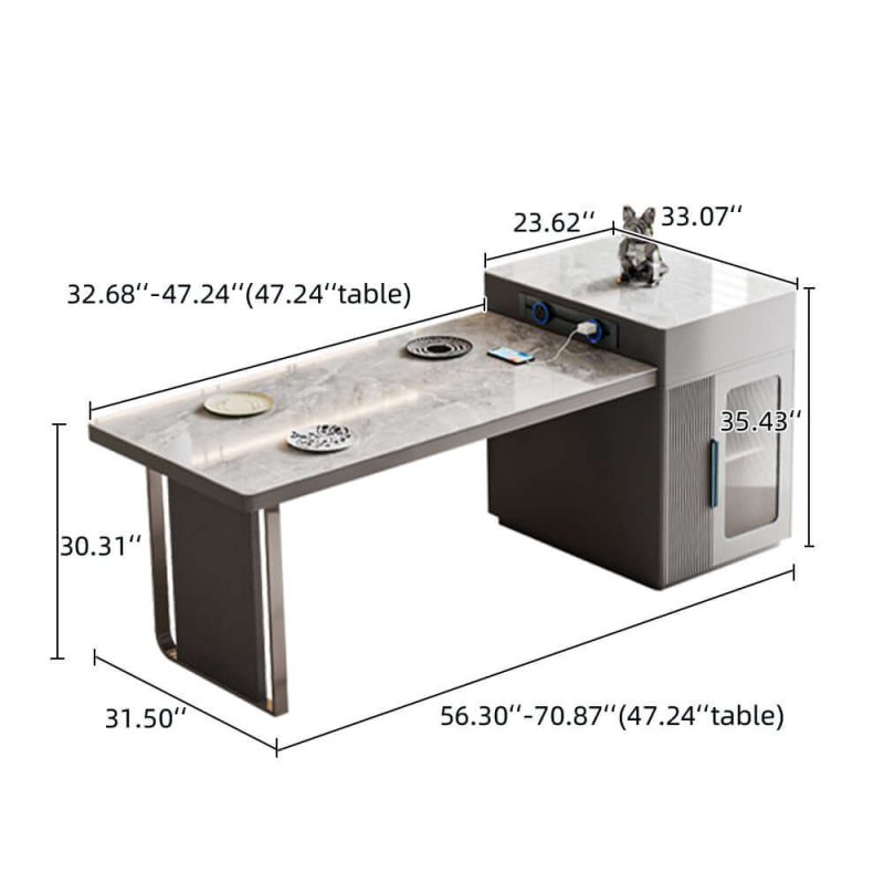 Hausfurn Slate Island Extendable Dining Table with Storage Cabinet Integrated