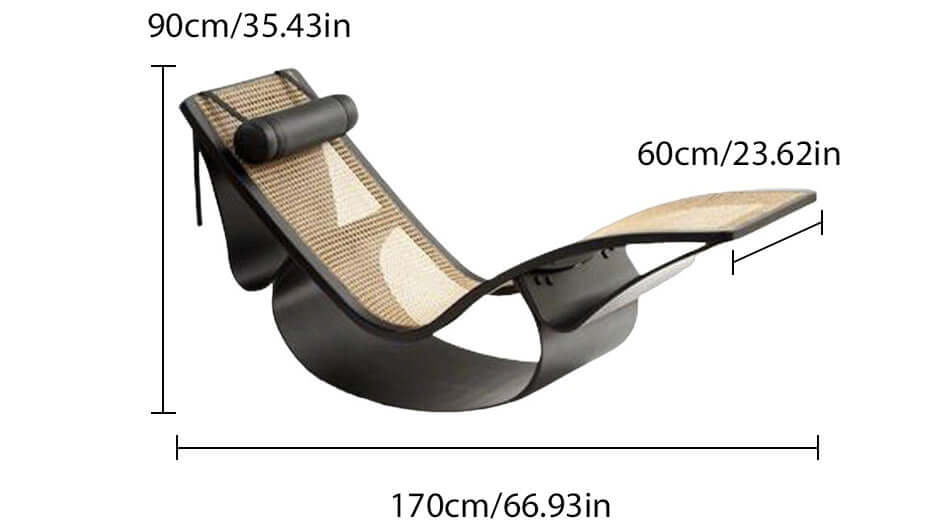 Dimension of Vintage Chaise Lounge Chair in Cane Wood Black
