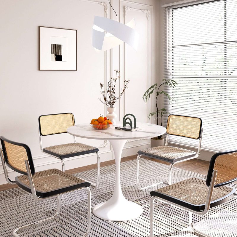 Hausfurn Minimalist 35.43" White Rock Slab Round Dining Table