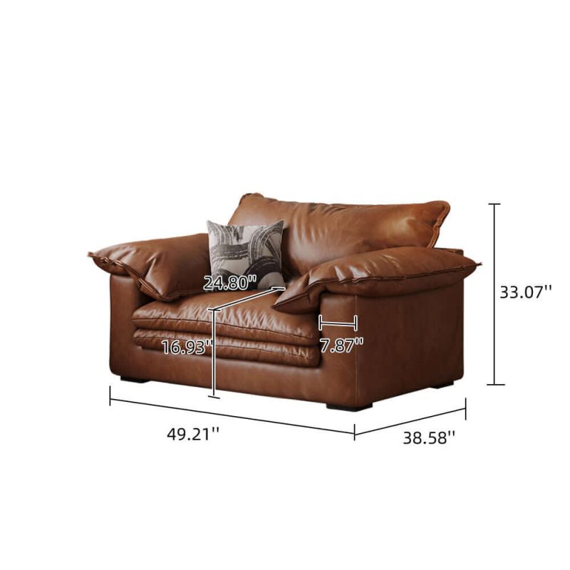 Hausfurn Faux Leather Sofa Brown Vintage Living Room Sofa