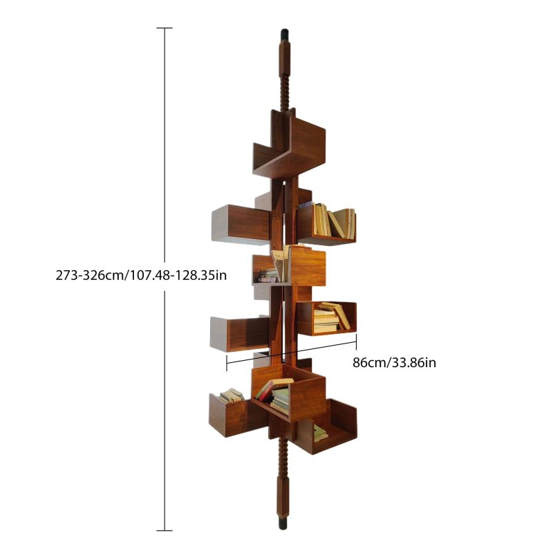 Hausfurn 360-Degree Rotating Walnut Wood Floor-to-ceiling Bookshelf–Lead Time within 60 Days