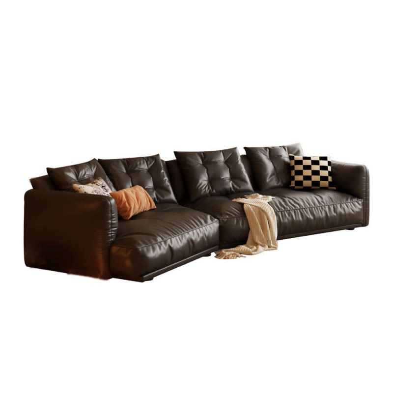 jasiway Leather Curved Couch French Vintage Luxury Corner Sofa