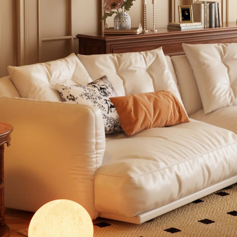 Hausfurn Leather Curved Couch French Vintage Luxury Corner Sofa