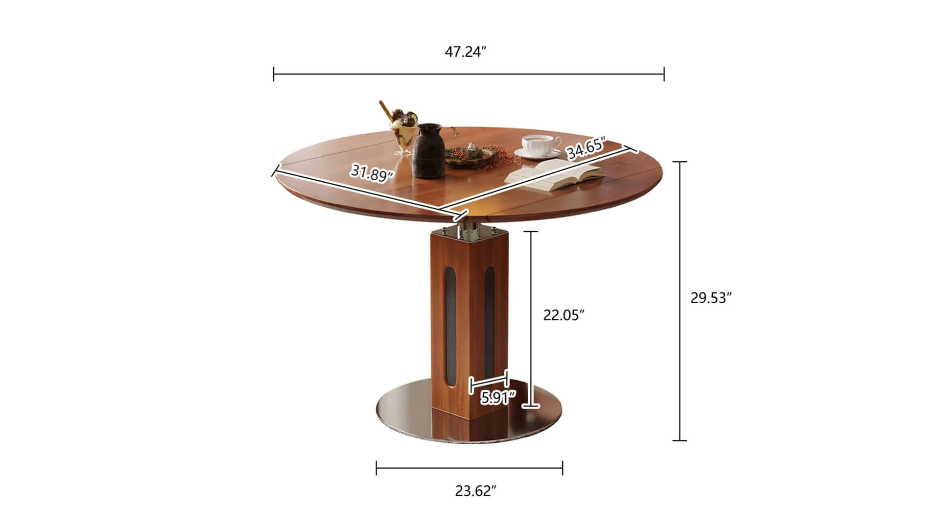 Dimension of Solid Wood Square to Round Convertible Foldable Dining Table