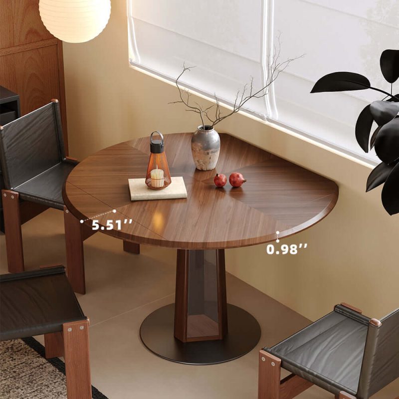 Hausfurn Nordic Style Solid Wood Fold Square Extendable Round Dining Table with LED Light