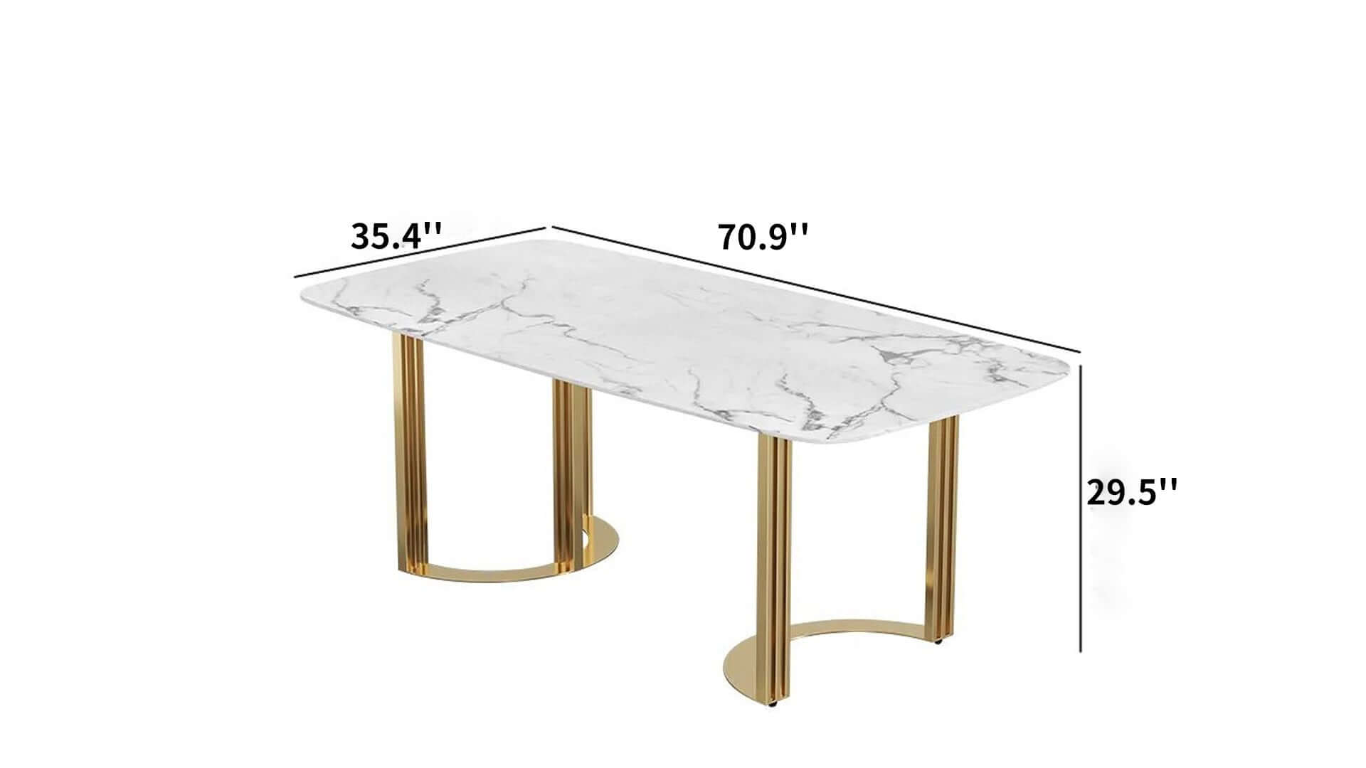 Dimension of Modern 70.9" Marble Dining Table Rectangular Top Stainless Steel Base