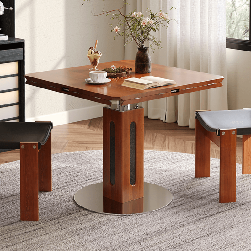 Hausfurn Solid Wood Square to Round Convertible Foldable Dining Table