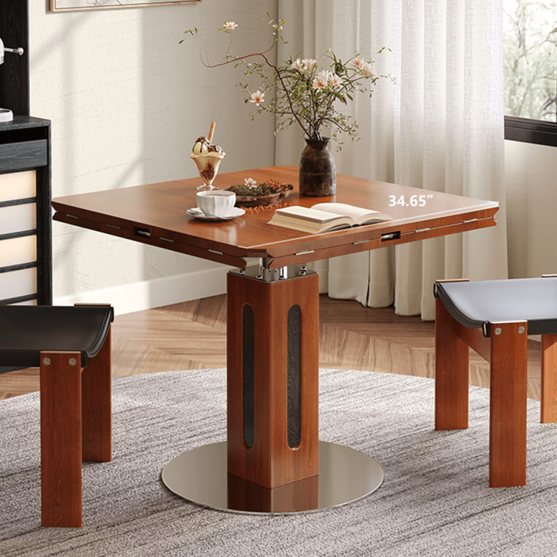 Hausfurn Solid Wood Square to Round Convertible Foldable Dining Table