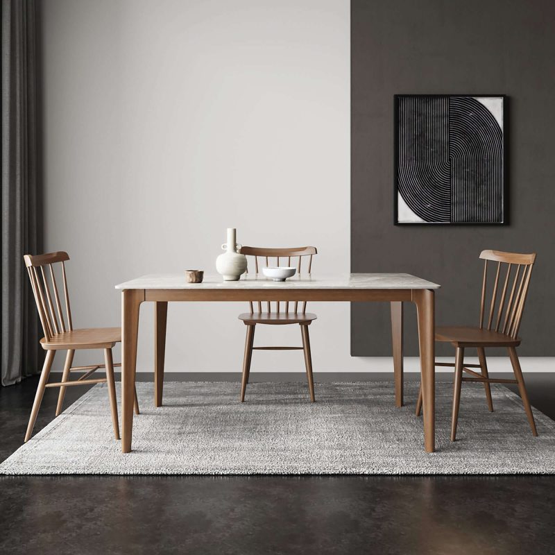 Hausfurn Minimalist 53.5" Slate Wooden Rectangular Dining Table for 6 Person