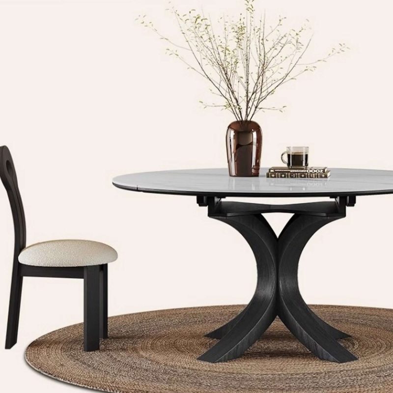 Hausfurn Luxury Sintered Stone Square to Round Convertible Telescopic Marbling Dining Table