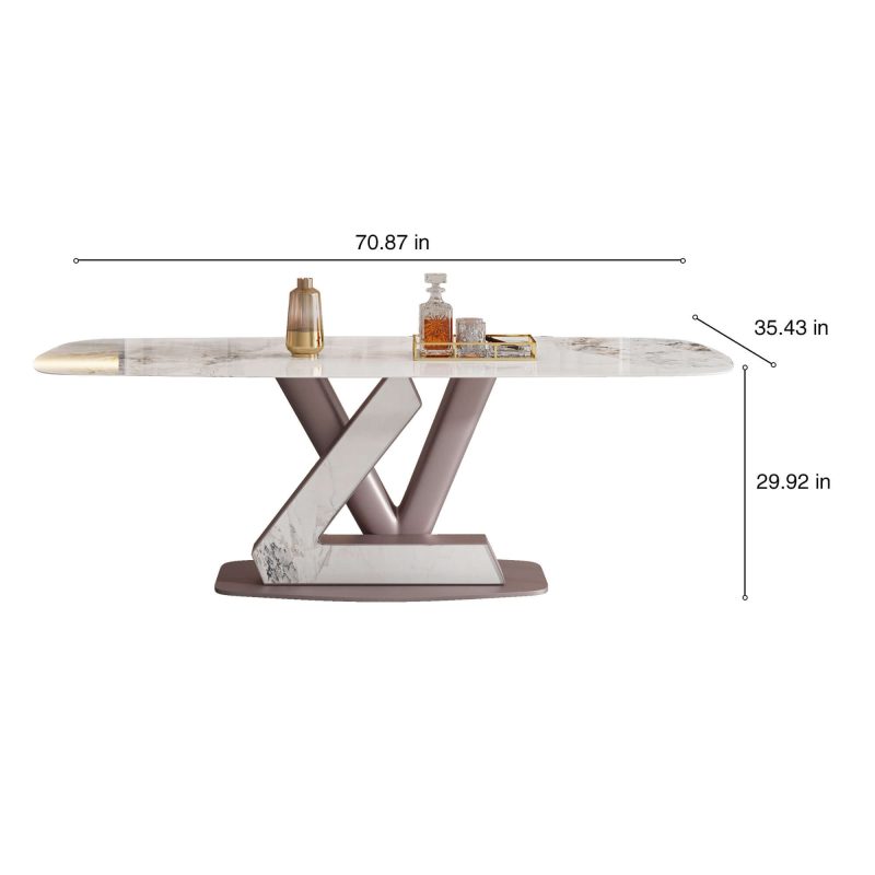 Hausfurn Light Luxury Oval Marble Dining Table for 6 Person Sintered Stone Tabletop