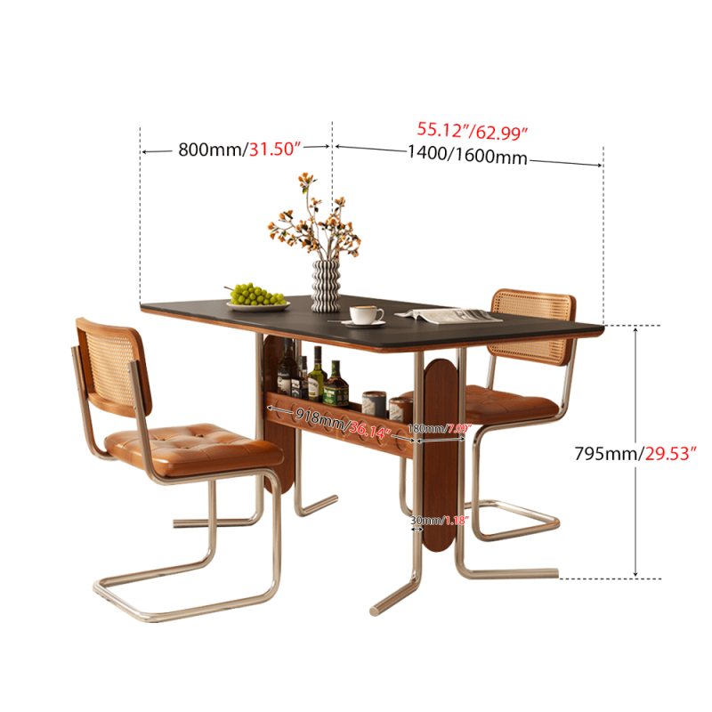 Hausfurn Vintage Dining-Desk Combo Square Slate Top Table with Storage and Stainless Steel Legs
