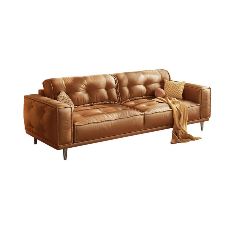 Hausfurn French Vintage Leather Sofa Luxurious Comfort