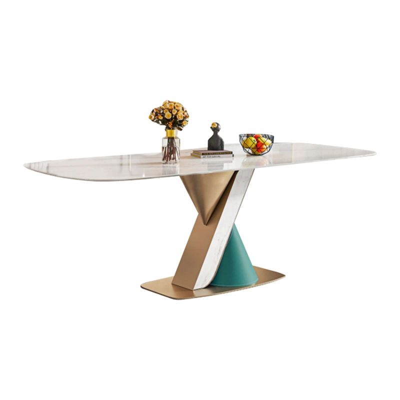 Hausfurn Modern White Rectangular Dining Table for 6 Person with Sintered Stone Top