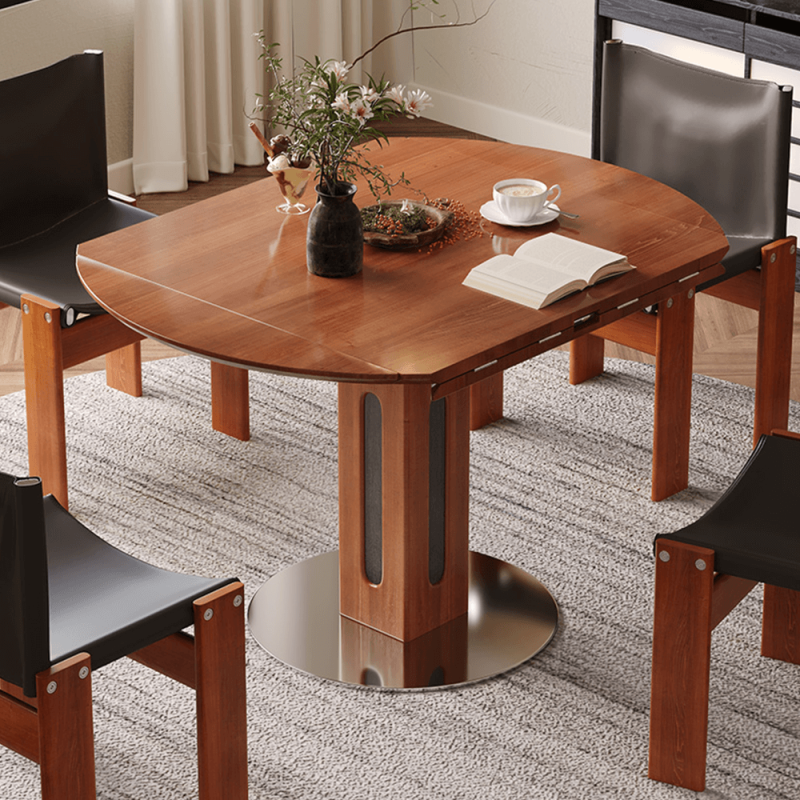 Hausfurn Solid Wood Square to Round Convertible Foldable Dining Table