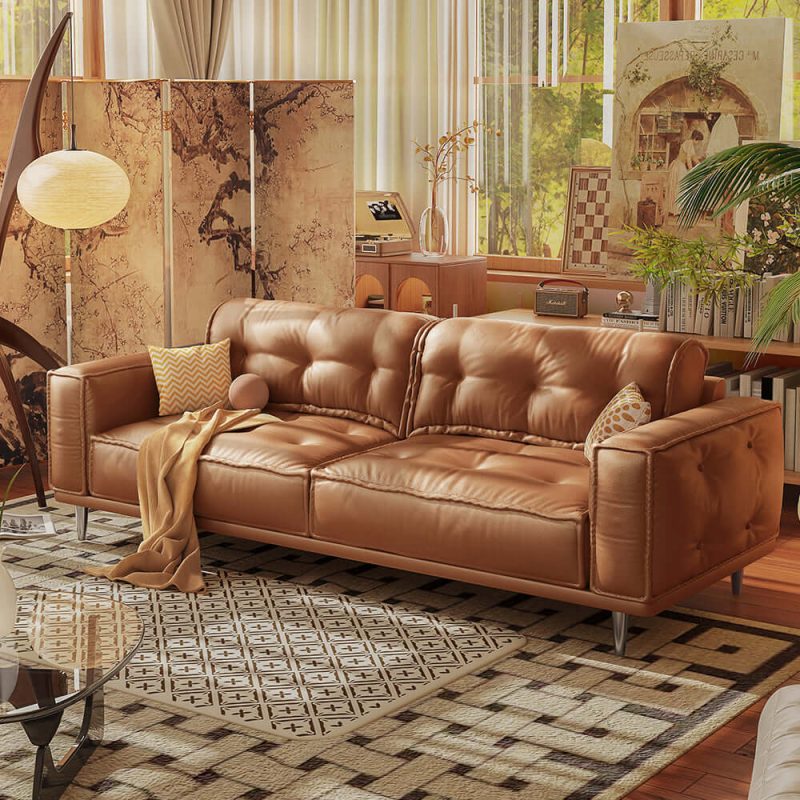 Hausfurn French Vintage Leather Sofa Luxurious Comfort