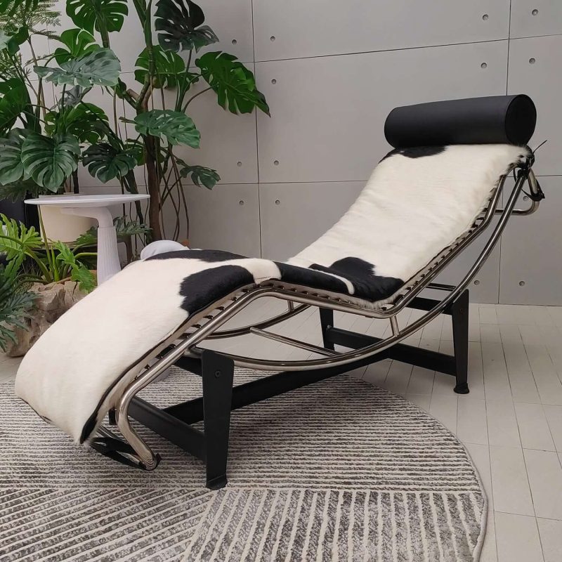 Hausfurn Modern Adjustable Chaise Chair in Curved Steel Frame–Lead Time within 40 Days