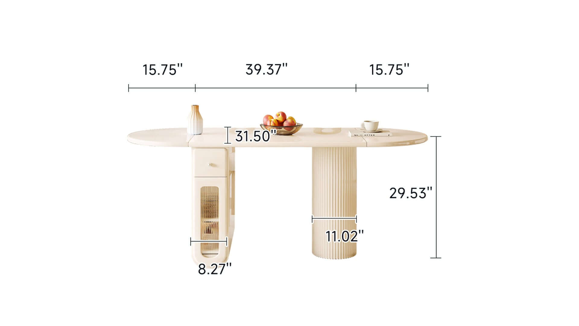 Dimension of Dining Table Foldable Oval Design with Storage