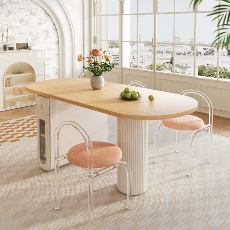 Hausfurn Dining Table Foldable Oval Design with Storage