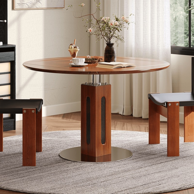 Hausfurn Solid Wood Square to Round Convertible Foldable Dining Table