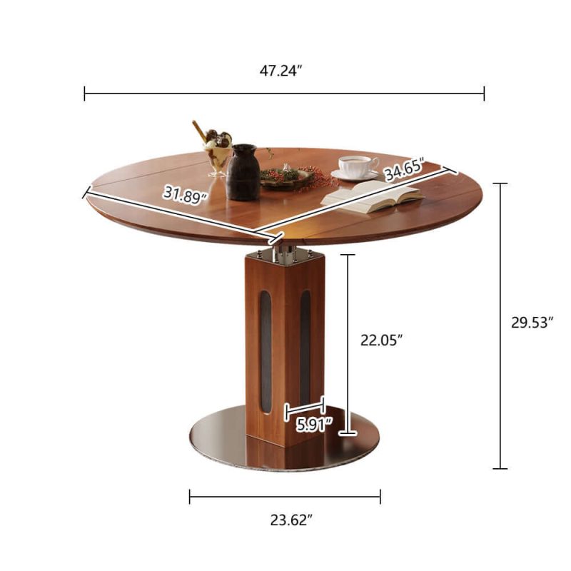 Hausfurn Solid Wood Square to Round Convertible Foldable Dining Table