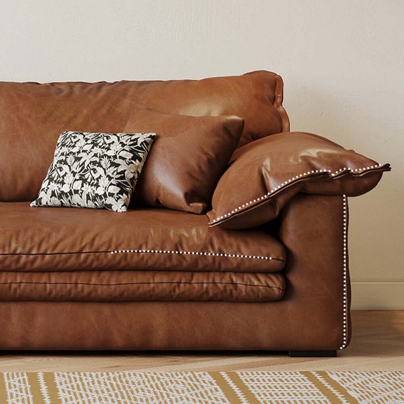 Hausfurn Faux Leather Sofa Brown Vintage Living Room Sofa