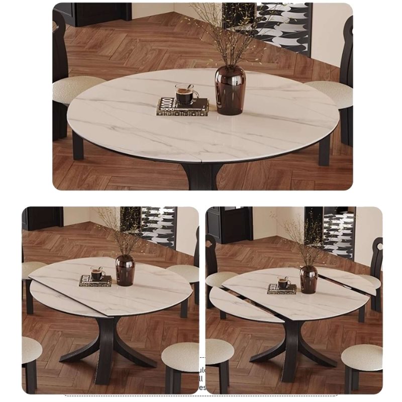 Hausfurn Luxury Sintered Stone Square to Round Convertible Telescopic Marbling Dining Table