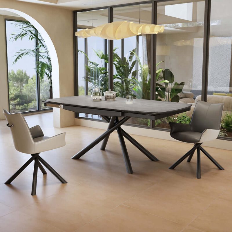 Hausfurn Modern Rectangular Rock Slab Extendable Dining Table for 6 Person