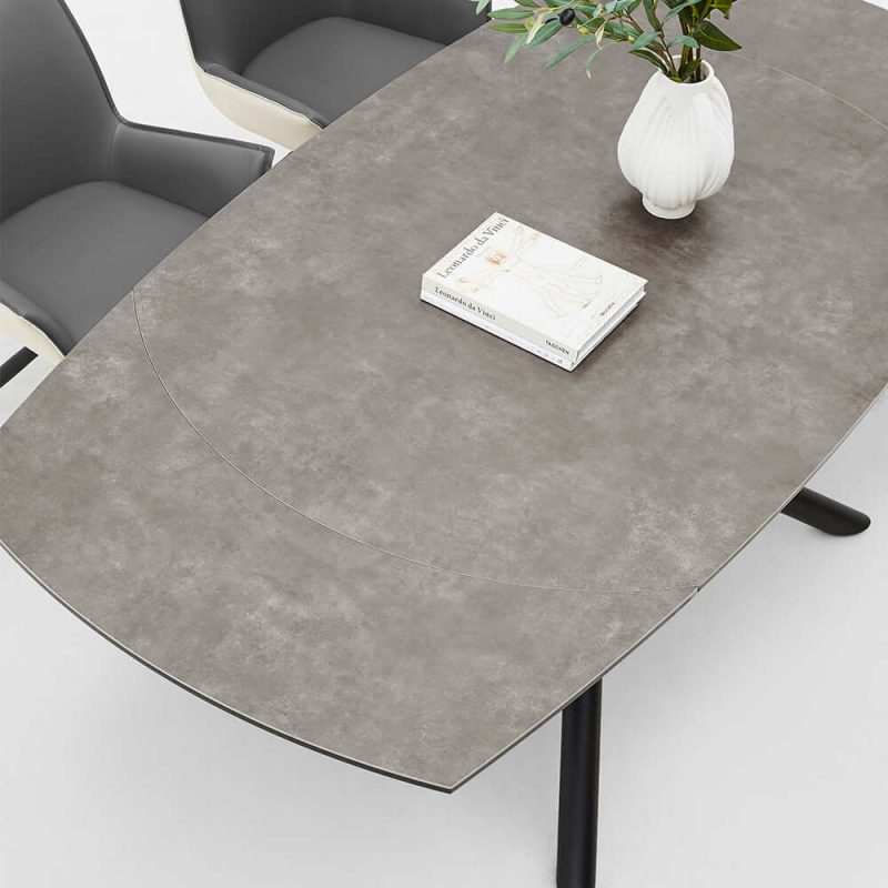 Hausfurn Modern Rectangular Rock Slab Extendable Dining Table for 6 Person