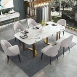 Hausfurn Modern 70.9" Marble Dining Table Rectangular Top Stainless Steel Base