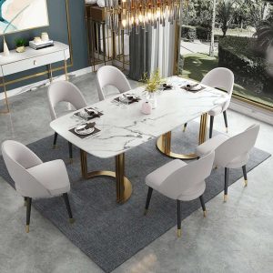 Hausfurn Modern 70.9" Marble Dining Table Rectangular Top Stainless Steel Base