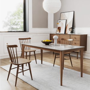 Hausfurn Minimalist 53.5" Slate Wooden Rectangular Dining Table for 6 Person