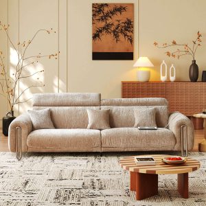 Hausfurn Contemporary Chenille Lounge Sofa with Removable Couch Cover