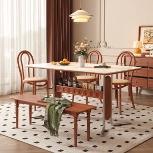 Hausfurn Vintage Dining-Desk Combo Square Slate Top Table with Storage and Stainless Steel Legs