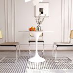 Hausfurn Minimalist 35.43" White Rock Slab Round Dining Table