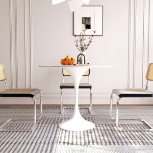 Hausfurn Minimalist 35.43" White Rock Slab Round Dining Table