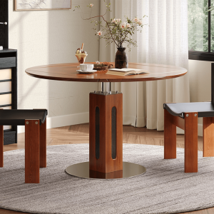 Hausfurn Solid Wood Square to Round Convertible Foldable Dining Table