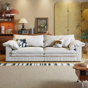 Hausfurn Beige Cotton Linen Removable Washable Fabric Sofa