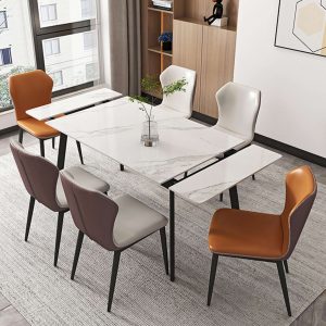 Hausfurn Extendable Marble Dining Table for 4-8 Person Rectangle Sintered Stone Tabletop