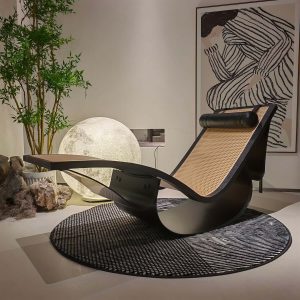 Hausfurn Vintage Chaise Lounge Chair in Cane Wood Black–Lead Time within 40 Days