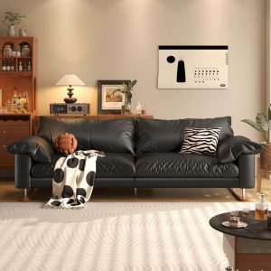 jasiway Genuine Leather Sofa Vintage Style for Living Room