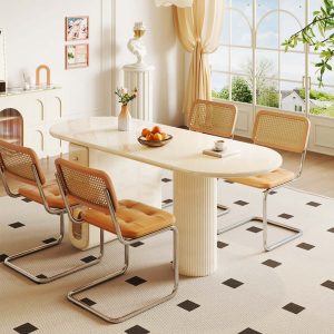 Hausfurn Dining Table Foldable Oval Design with Storage